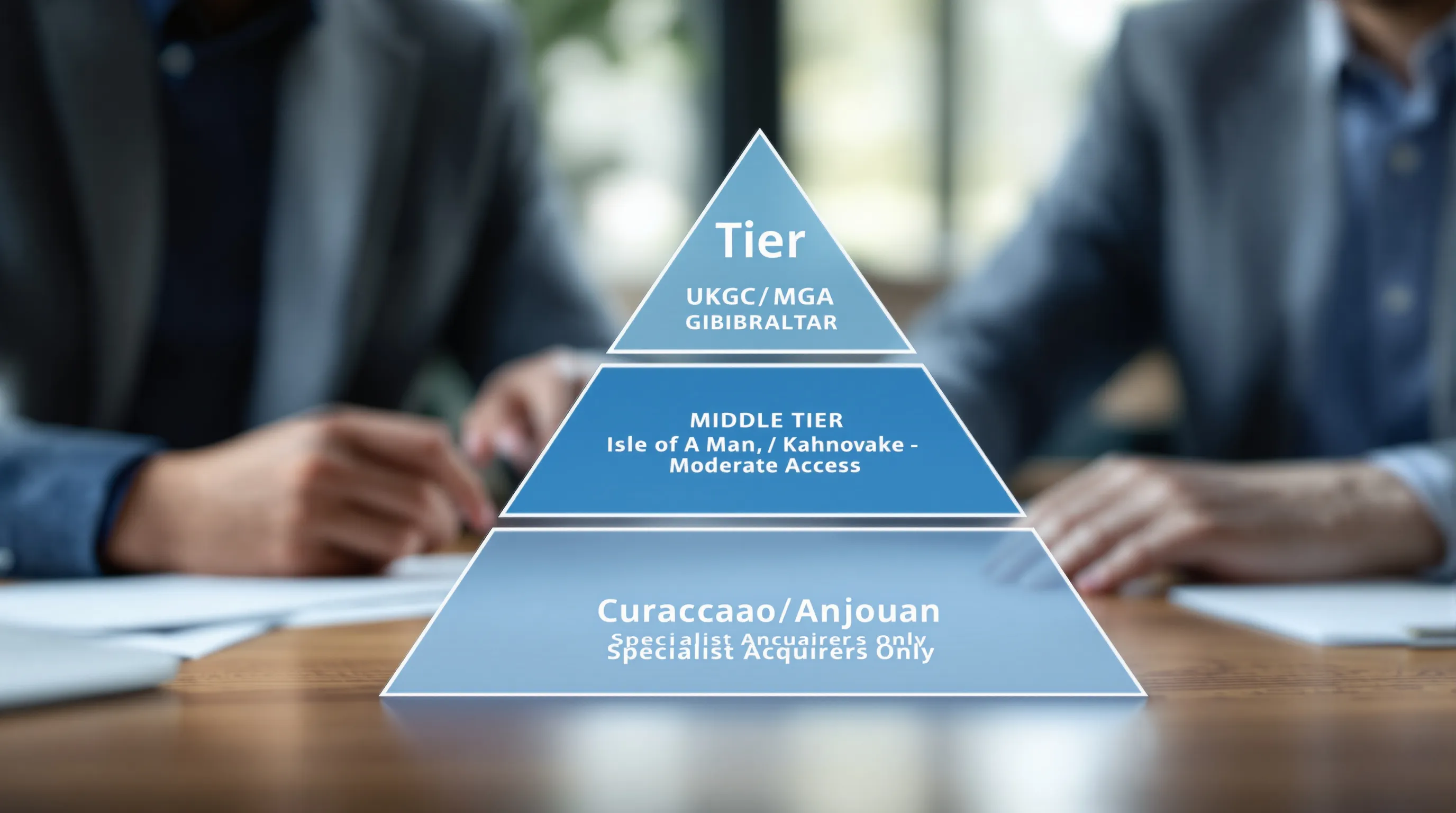 Gambling license tier diagram showing acquirer access by license class