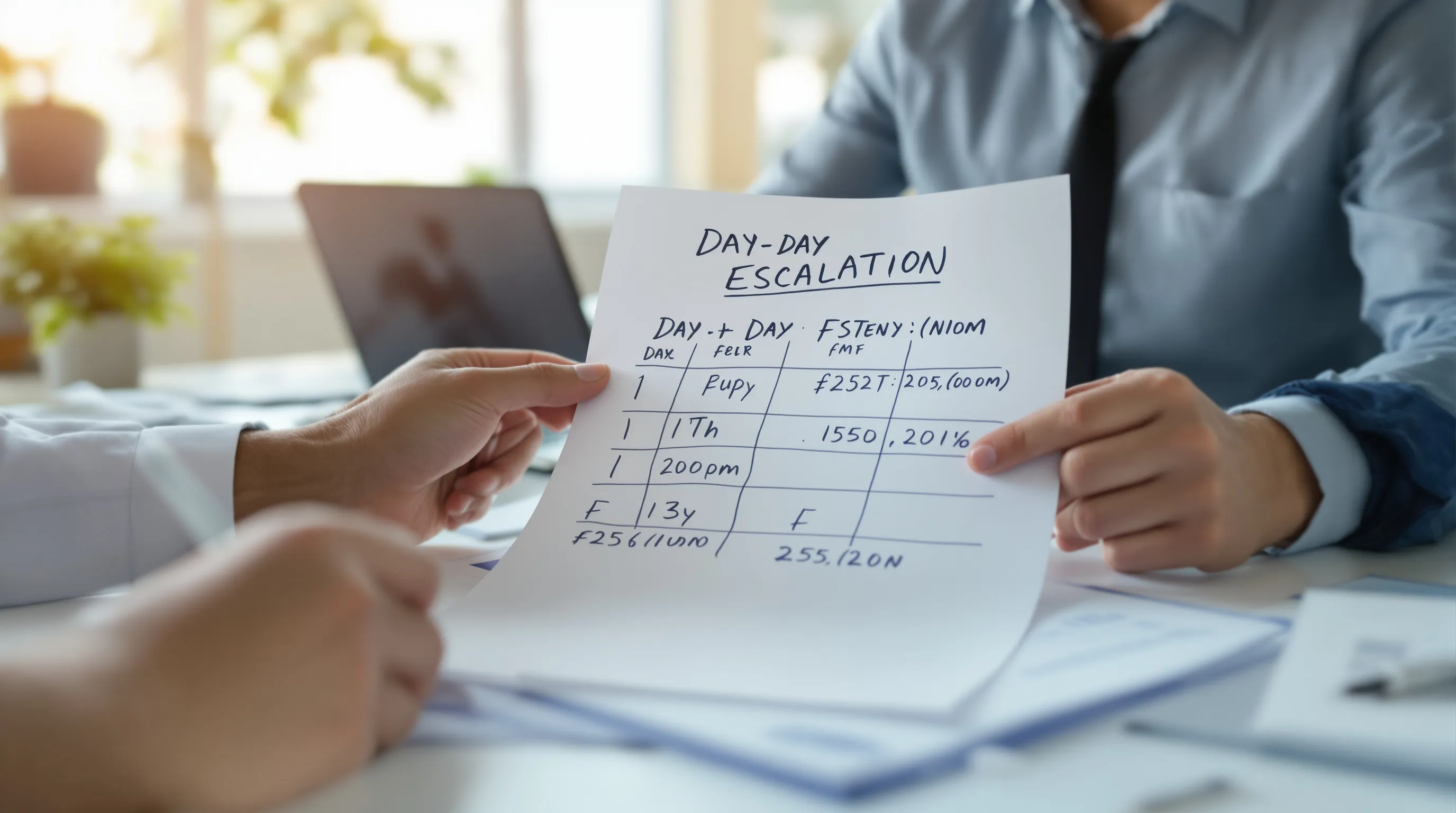 Business owner documenting a payment processor freeze escalation timeline with official correspondence on a professional desk
