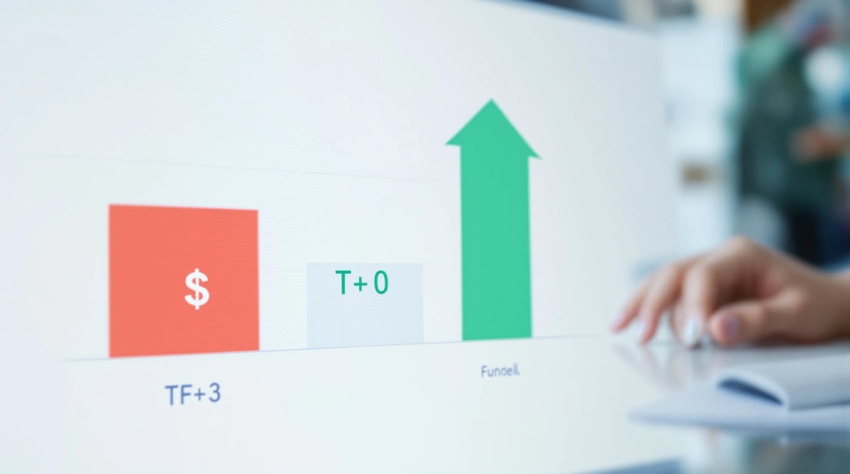 Working capital float comparison chart - T+2 vs T+3 vs T+0 settlement impact on merchant cash flow, showing $10,000 freed at $100K monthly processing volume