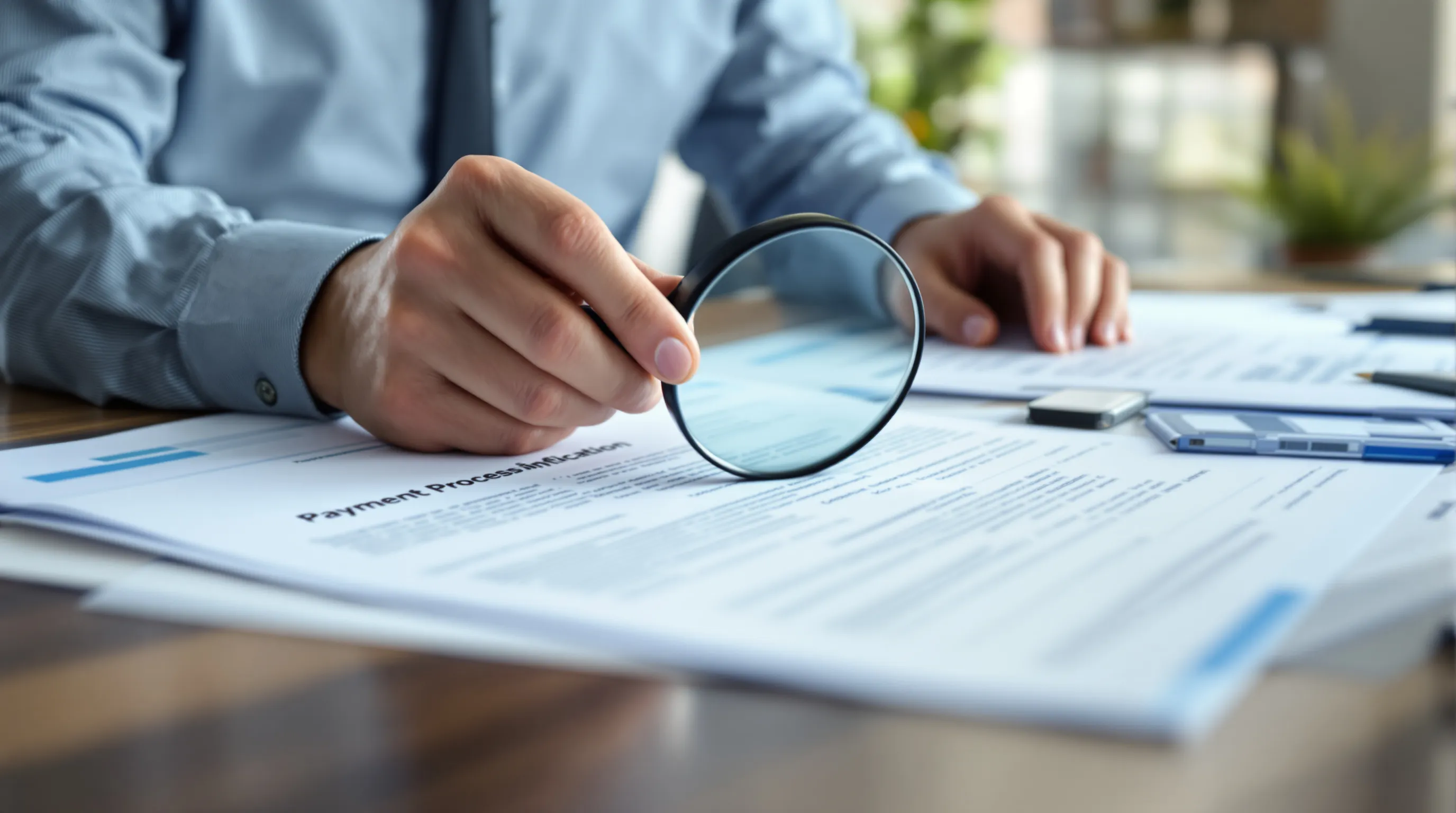 Business owner reviewing credit repair merchant account application documents