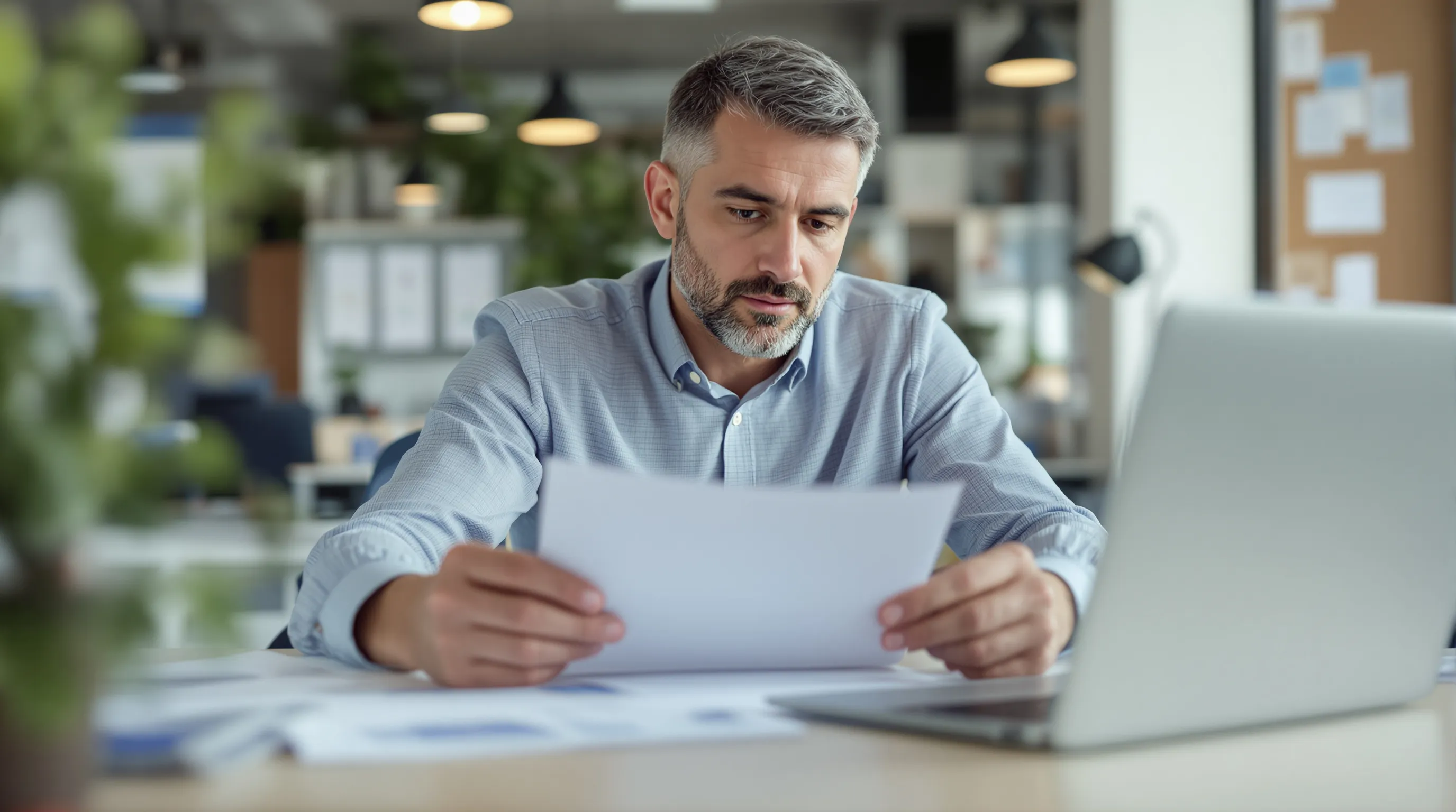 Business owner reviewing high-risk merchant account application documents at a desk