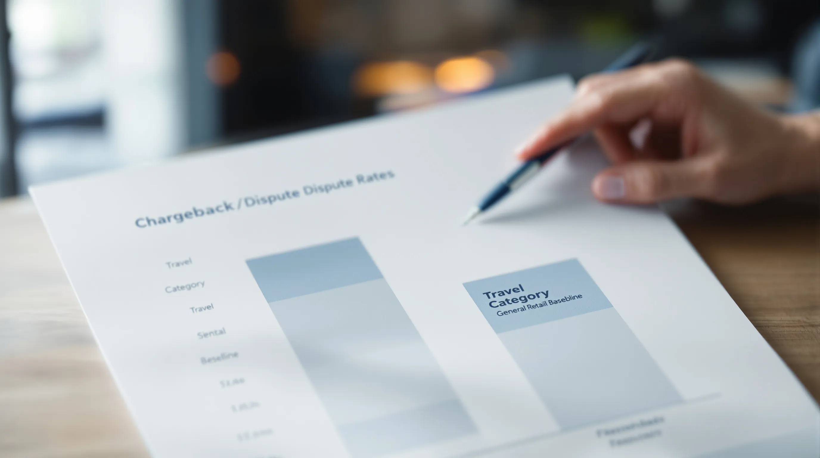 Comparison of dispute rates between travel merchants and general retail merchants - travel category runs significantly higher due to chargeback exposure