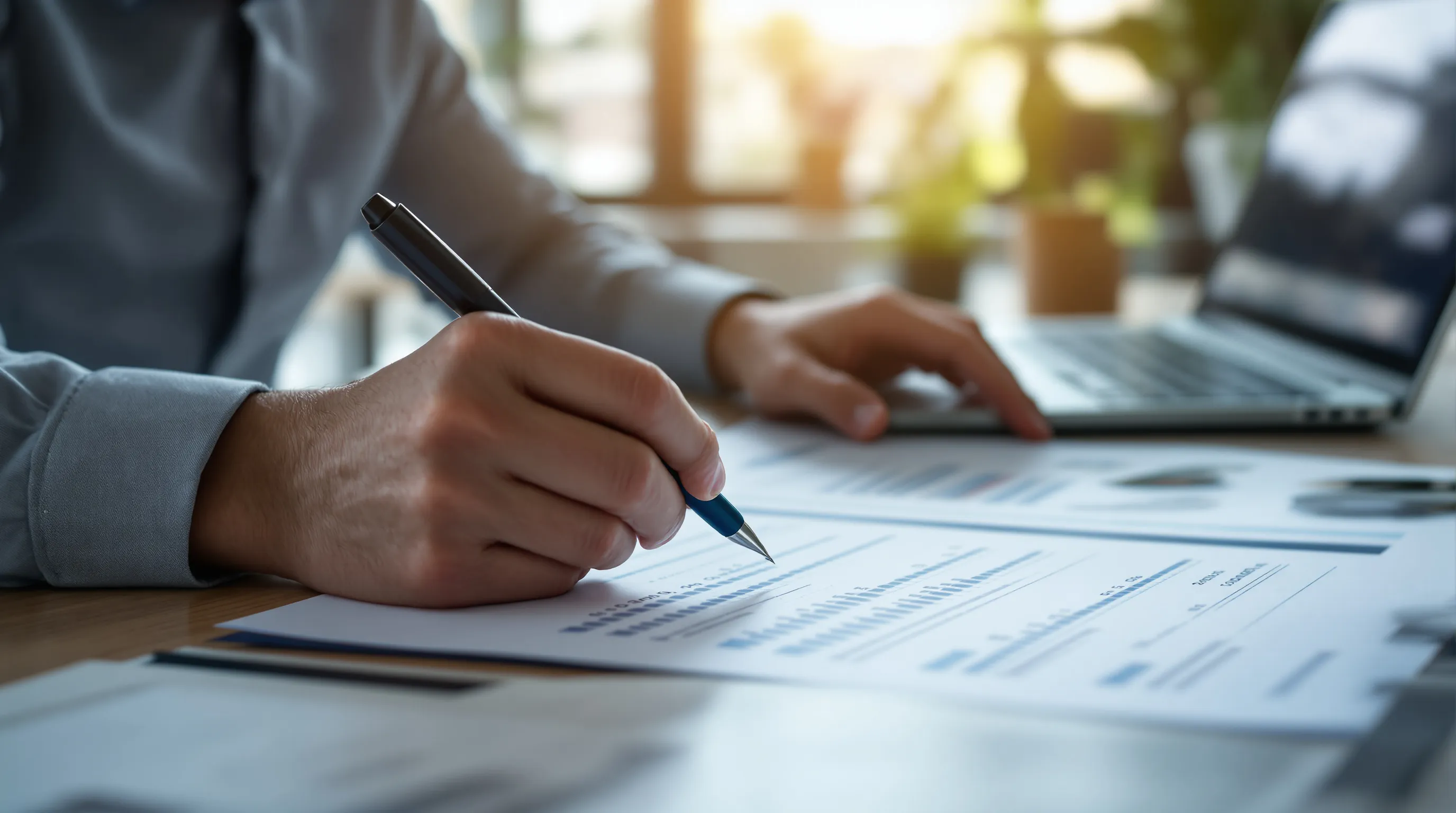 Business professional reviewing high-risk merchant account pricing layers and cost breakdown documents