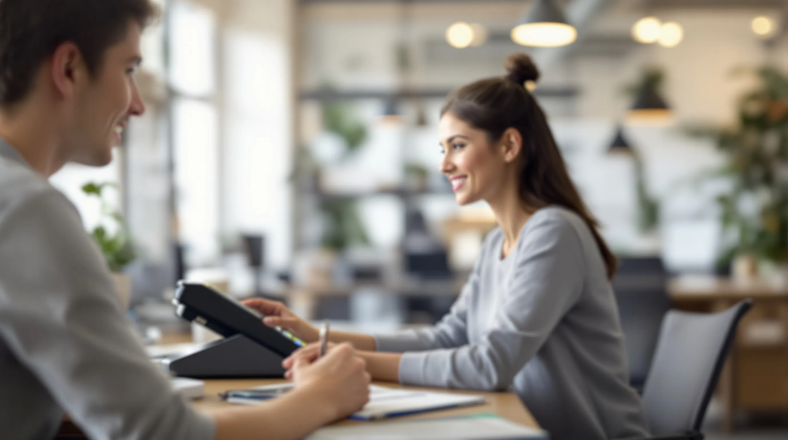 Business owner reviewing a payment account suspension notice on a laptop with a credit card terminal nearby