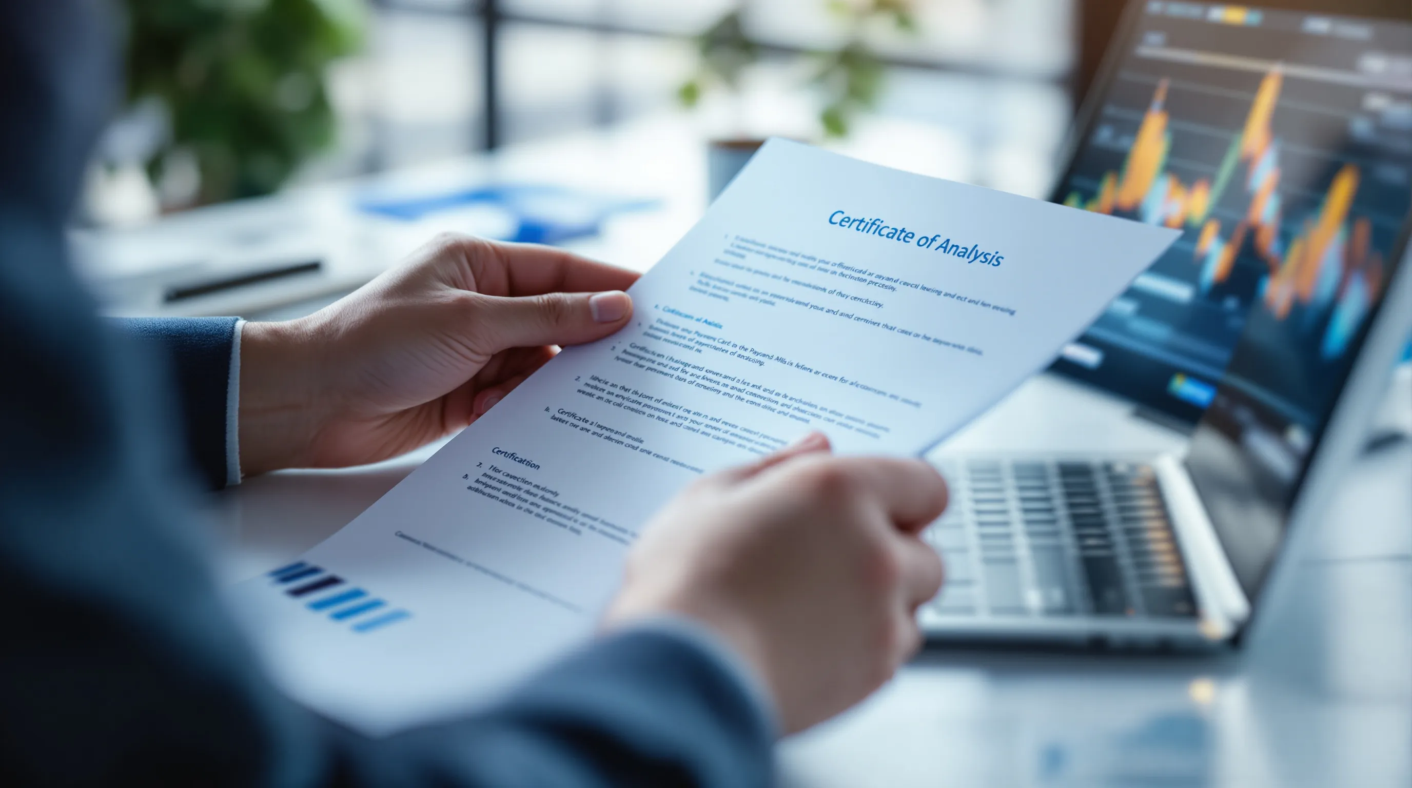 Underwriter reviewing peptide seller sourcing documentation and certificates of analysis for payment processing approval